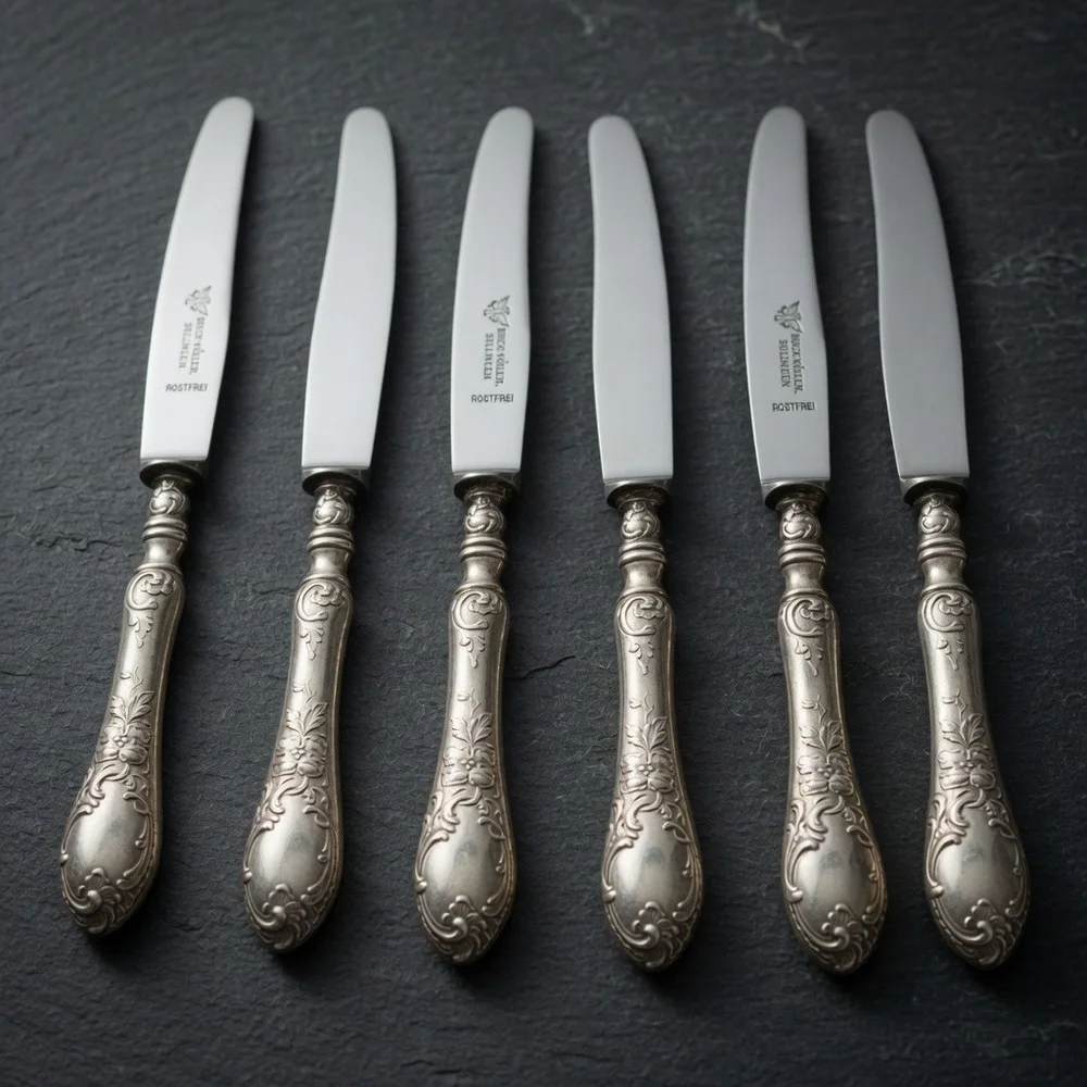 Set of 6 Vintage Hugo Köller Solingen Rostfrei Silverplate Fruit Knives Germany